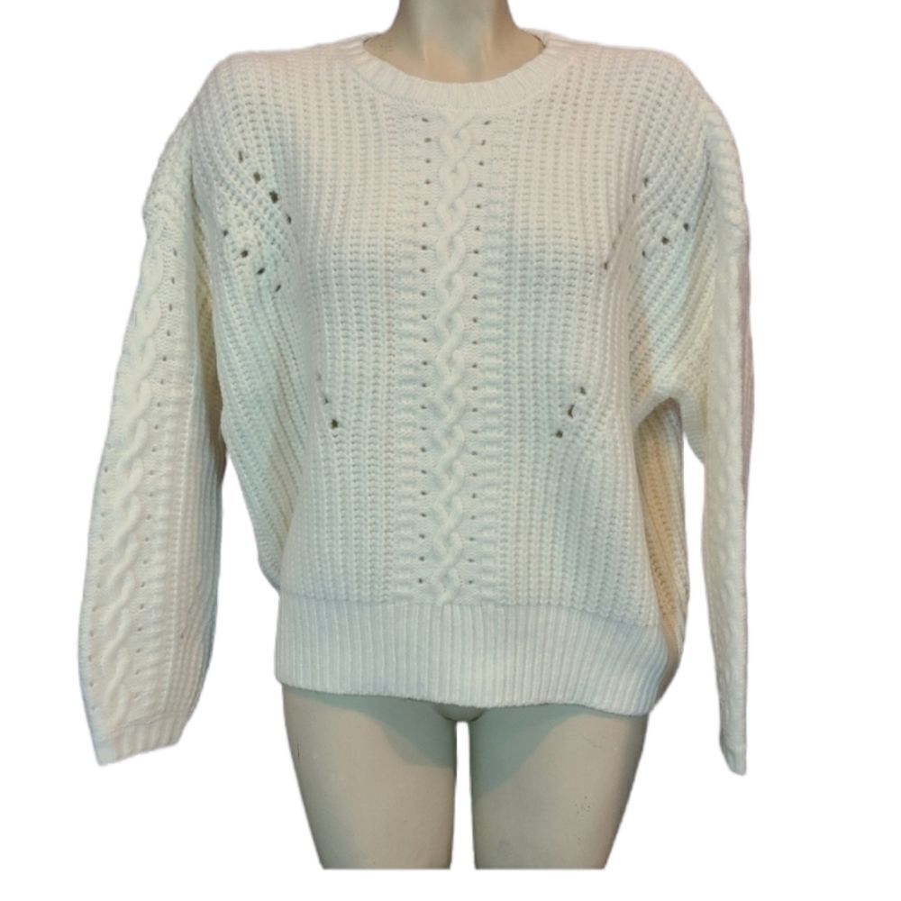 For the‎ Republic Ivory Chunky Knit Wool Blend Sweater